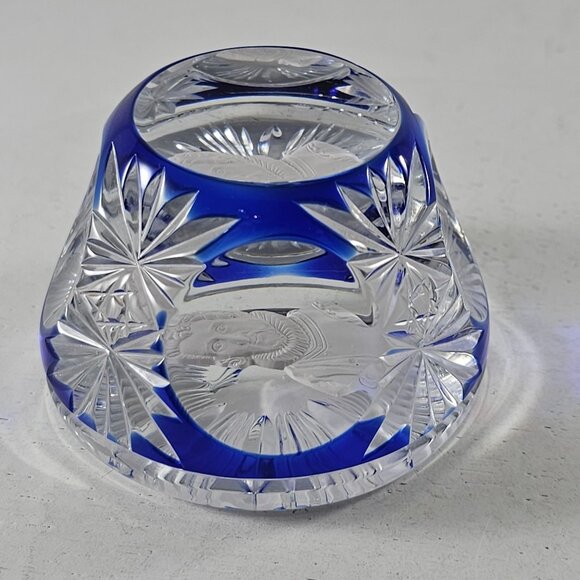 Cristal d’Albret 1967 Christopher Columbus Sulphide Paperweight Faceted Blue - Picture 3 of 8